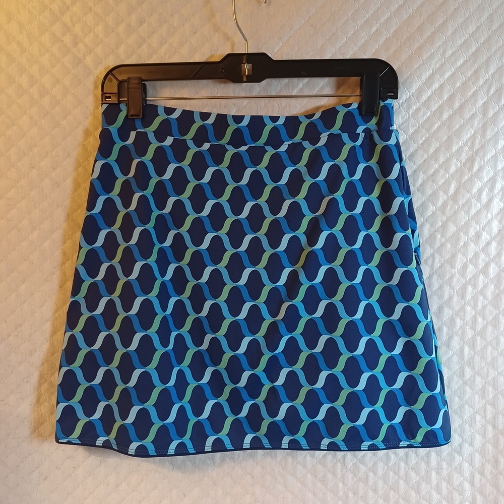 J McLaughlin Agnes Skirt Skort S Blue Geometric Floral Coastal Catalina Cloth - Picture 2 of 8